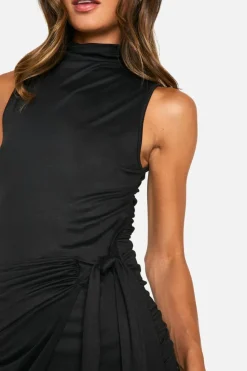 Wrap Dresses*boohoo Tall High Neck Sleeveless Wrap Mini Dress black