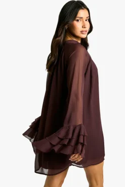 Smock Dresses|Mini Dresses*boohoo Tall High Neck Volume Sleeve Chiffon Smock Dress plum