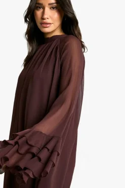 Smock Dresses|Mini Dresses*boohoo Tall High Neck Volume Sleeve Chiffon Smock Dress plum
