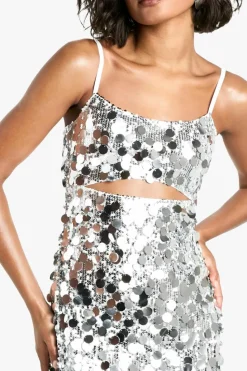 Bodycon Dresses|Mini Dresses*boohoo Tall Keyhole Disc Sequin Mini Dress silver