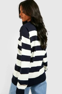 Oversized Jumpers*boohoo Tall Knitted Stripe Collard Oversized Jumper navy