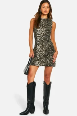 Mini Dresses|Denim*boohoo Tall Leopard Denim Mini Dress animal