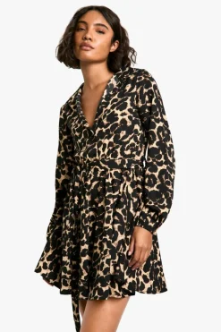 Shirt Dresses|Skater Dresses*boohoo Tall Leopard Print Skater Shirt Dress animal