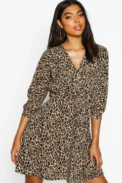 Wrap Dresses*boohoo Tall Print Wrap Dress leopard