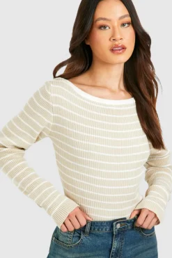 Jumpers*boohoo Tall Lightweight Knitted Stripe Low Back Jumper stone