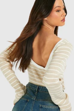 Jumpers*boohoo Tall Lightweight Knitted Stripe Low Back Jumper stone