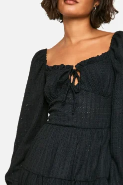 Smock Dresses*boohoo Tall Long Sleeve Textured Frill Smock Dress black