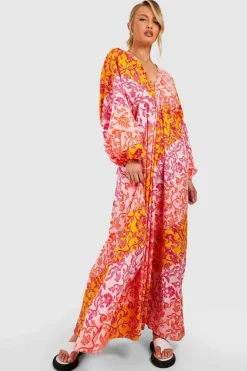 Smock Dresses|Maxi Dresses*boohoo Tall Mixed Floral Batwing Plunge Maxi Dress multi