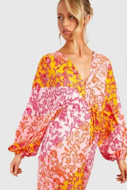 Smock Dresses|Maxi Dresses*boohoo Tall Mixed Floral Batwing Plunge Maxi Dress multi