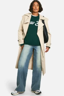 Oversized Jumpers|Jumpers*boohoo Tall New York Oversized Crew Neck Knitted Jumper bottle green