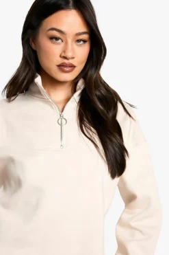Sweatshirts|Tops*boohoo Tall O Ring Detail Half Zip Sweatshirt beige