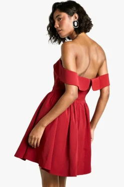 Skater Dresses*boohoo Tall Off The Shoulder Bardot Skater Dress red