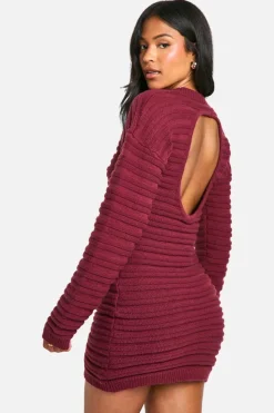 Jumper Dresses|Jumper Dresses*boohoo Tall Open Back Knitted Jumper Dress burgundy