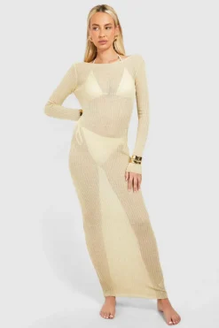 Jumper Dresses|Jumper Dresses*boohoo Tall Open Knit Scoop Back Maxi Dress stone