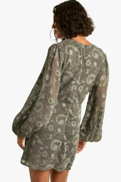 Skater Dresses*boohoo Tall Paisley Burnout Volume Sleeve Mini Dress olive