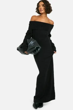 Maxi Dresses|Jumper Dresses*boohoo Tall Premium Oversized Bardot Neckline Maxi Jumper Dress black