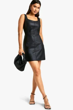 A Line Dresses|Mini Dresses*boohoo Tall PU Scoop Neck Mini Dress black