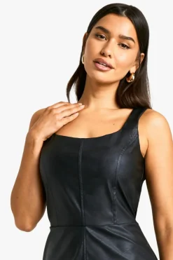 A Line Dresses|Mini Dresses*boohoo Tall PU Scoop Neck Mini Dress black