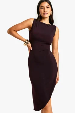 Bodycon Dresses|Midi Dresses*boohoo Tall Racer Asymmetric Hem Midi Dress plum