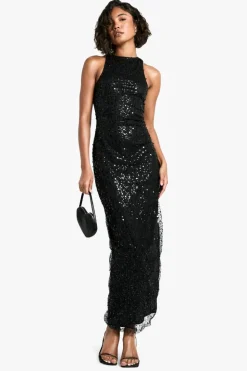 Maxi Dresses|Dresses*boohoo Tall Racer Neck Beaded Sequin Maxi Dress black