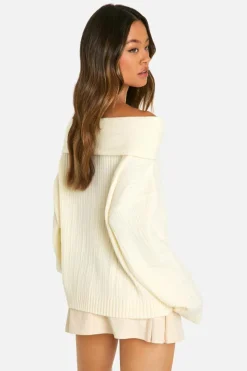 Jumpers|Jumpers & Cardigans*boohoo Tall Ribbed Bardot Knitted Jumper cream