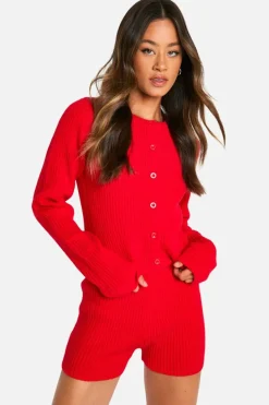 Cardigans*boohoo Tall Ribbed Cropped Cardigan And Micro Short Co Ord red