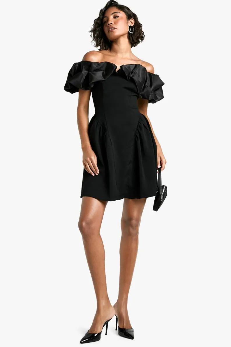 Mini Dresses*boohoo Tall Ruffle Dropped Waist Mini Dress black
