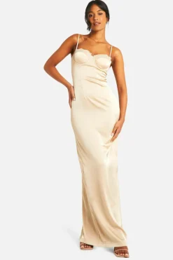 Bodycon Dresses|Maxi Dresses*boohoo Tall Satin Lace Cup Maxi Dress champagne