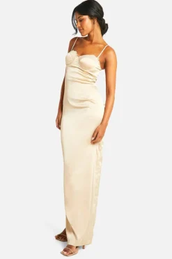 Bodycon Dresses|Maxi Dresses*boohoo Tall Satin Lace Cup Maxi Dress champagne
