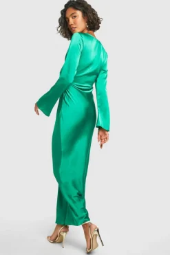 Maxi Dresses*boohoo Tall Satin Tie Front Maxi Dress green