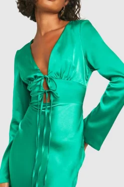 Maxi Dresses*boohoo Tall Satin Tie Front Maxi Dress green