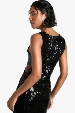 Bodycon Dresses*boohoo Tall Sequin Cut Out Maxi Dress black