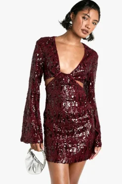 Bodycon Dresses|Mini Dresses*boohoo Tall Sequin Twist Front Mini Dress malbec