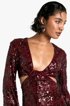 Bodycon Dresses|Mini Dresses*boohoo Tall Sequin Twist Front Mini Dress malbec
