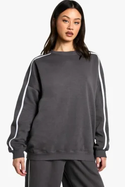 Sweatshirts|Hoodies & Sweatshirts*boohoo Tall Side Stripe Oversized Sweatshirt charcoal