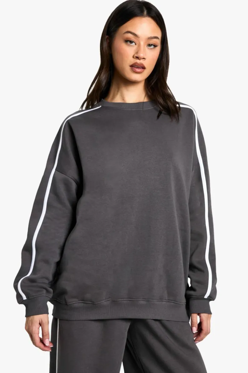 Sweatshirts|Hoodies & Sweatshirts*boohoo Tall Side Stripe Oversized Sweatshirt charcoal