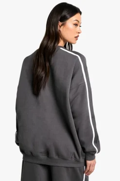 Sweatshirts|Hoodies & Sweatshirts*boohoo Tall Side Stripe Oversized Sweatshirt charcoal