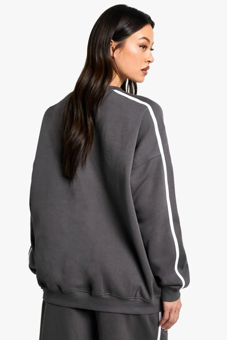 Sweatshirts|Hoodies & Sweatshirts*boohoo Tall Side Stripe Oversized Sweatshirt charcoal