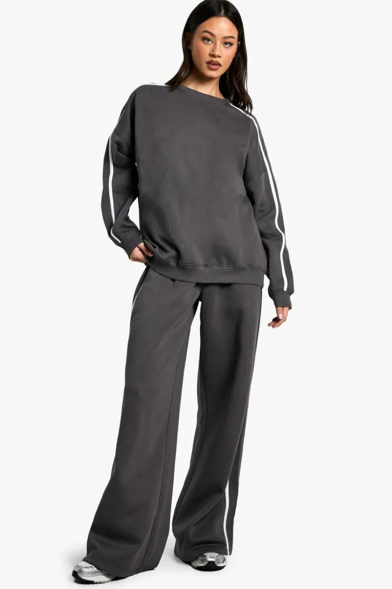 Sweatshirts|Hoodies & Sweatshirts*boohoo Tall Side Stripe Oversized Sweatshirt charcoal