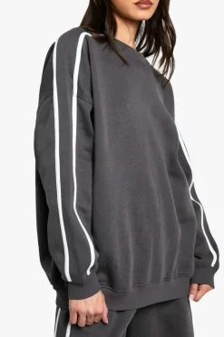 Sweatshirts|Hoodies & Sweatshirts*boohoo Tall Side Stripe Oversized Sweatshirt charcoal