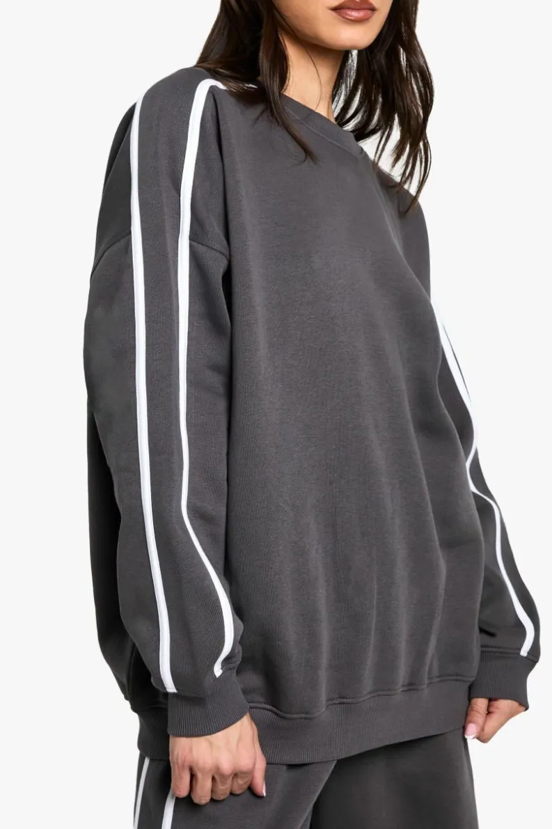 Sweatshirts|Hoodies & Sweatshirts*boohoo Tall Side Stripe Oversized Sweatshirt charcoal