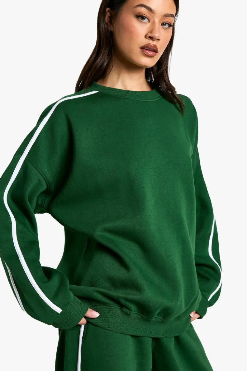 Sweatshirts|Hoodies & Sweatshirts*boohoo Tall Side Stripe Oversized Sweatshirt green