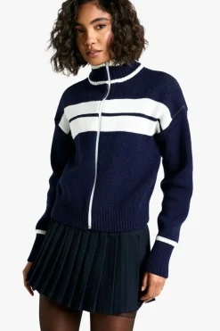 Cardigans|Knitwear*boohoo Tall Stripe Detail Oversized Zip Through Bomber Cardigan navy