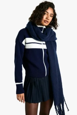 Cardigans|Knitwear*boohoo Tall Stripe Detail Oversized Zip Through Bomber Cardigan navy