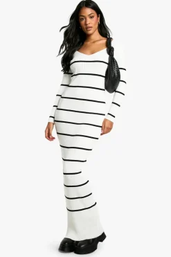 Jumper Dresses|Jumper Dresses*boohoo Tall Stripe Ribbed Knitted Maxi Dress cream