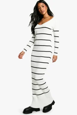 Jumper Dresses|Jumper Dresses*boohoo Tall Stripe Ribbed Knitted Maxi Dress cream