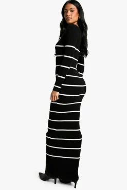 Jumper Dresses|Jumper Dresses*boohoo Tall Stripe Ribbed Knitted Maxi Dress black