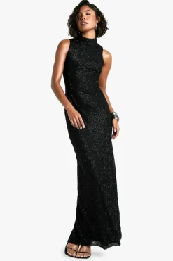 Maxi Dresses|Dresses*boohoo Tall Tassel Sequin Racer Neck Maxi Dress black