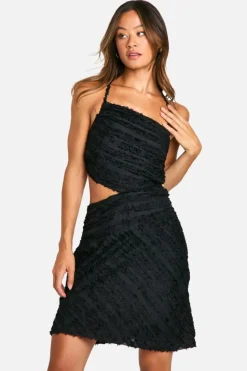 Skater Dresses|Mini Dresses*boohoo Tall Textured Chiffon Ruffle Mini Dress black