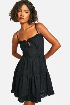 Smock Dresses*boohoo Tall Textured Frill Smock Dress black